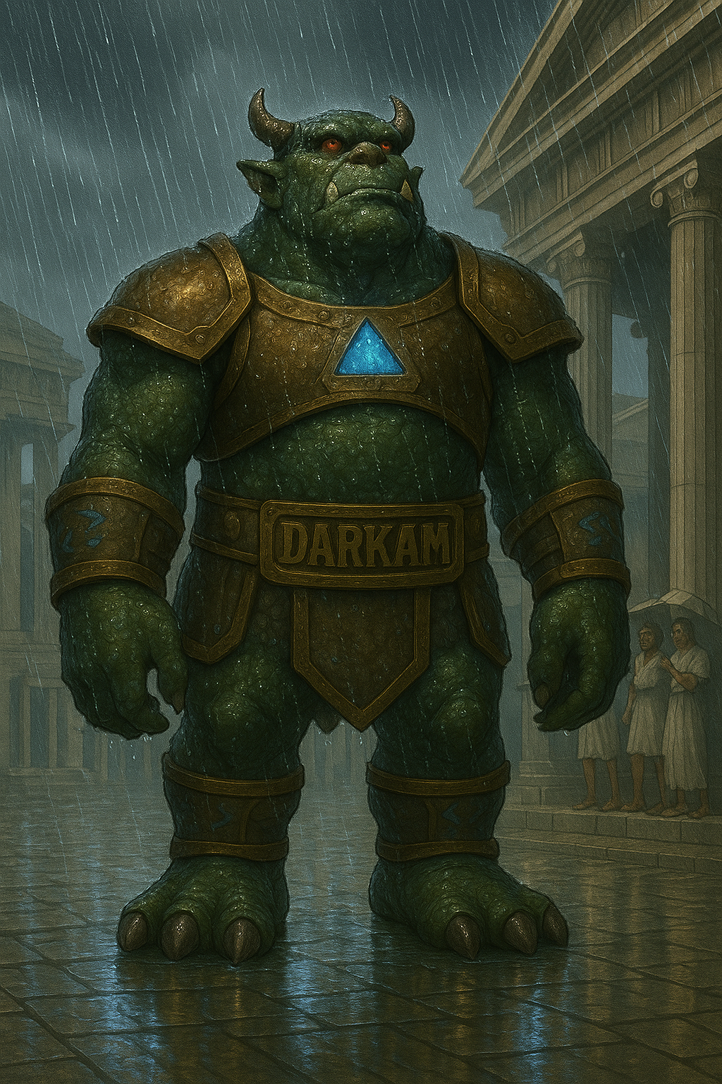Darkam le Troll Ogre Dragon sous la pluie